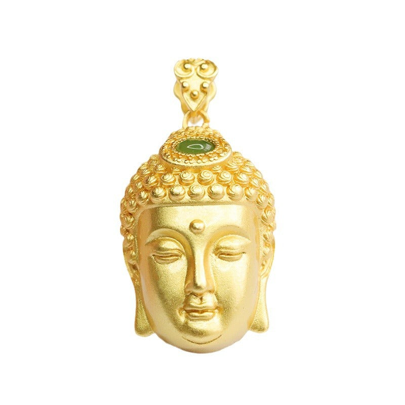 Ponderful Collection Oval Jasper Buddha Pendant with Authentic Hetian Jade