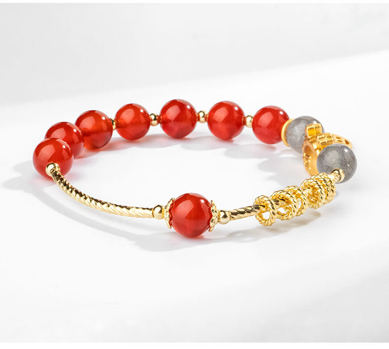 Zodiac Dragon Red Agate and Acacia Beads Bracelet by Planderful - Fortune's Favor Collection