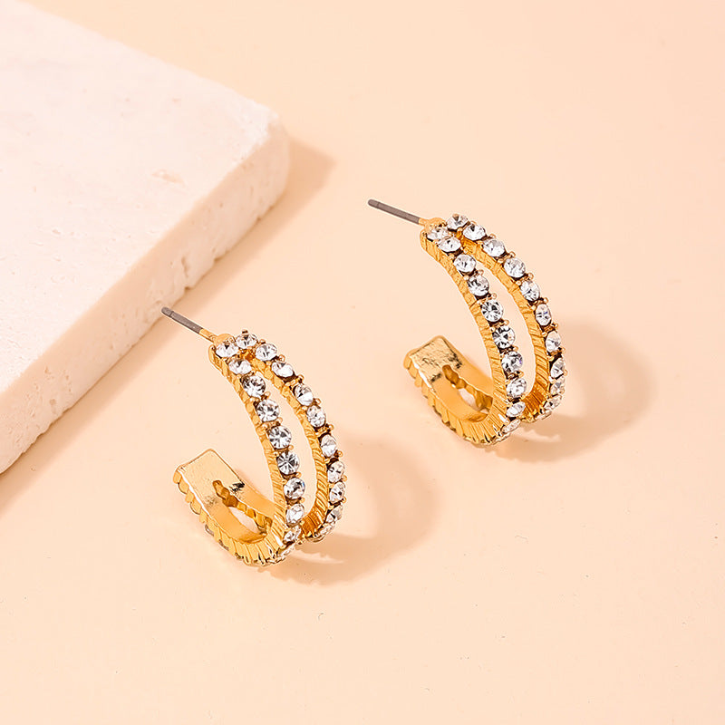 Chic Double-Layer C-Shaped Earrings with Metal Needles and Vienna Verve Collection