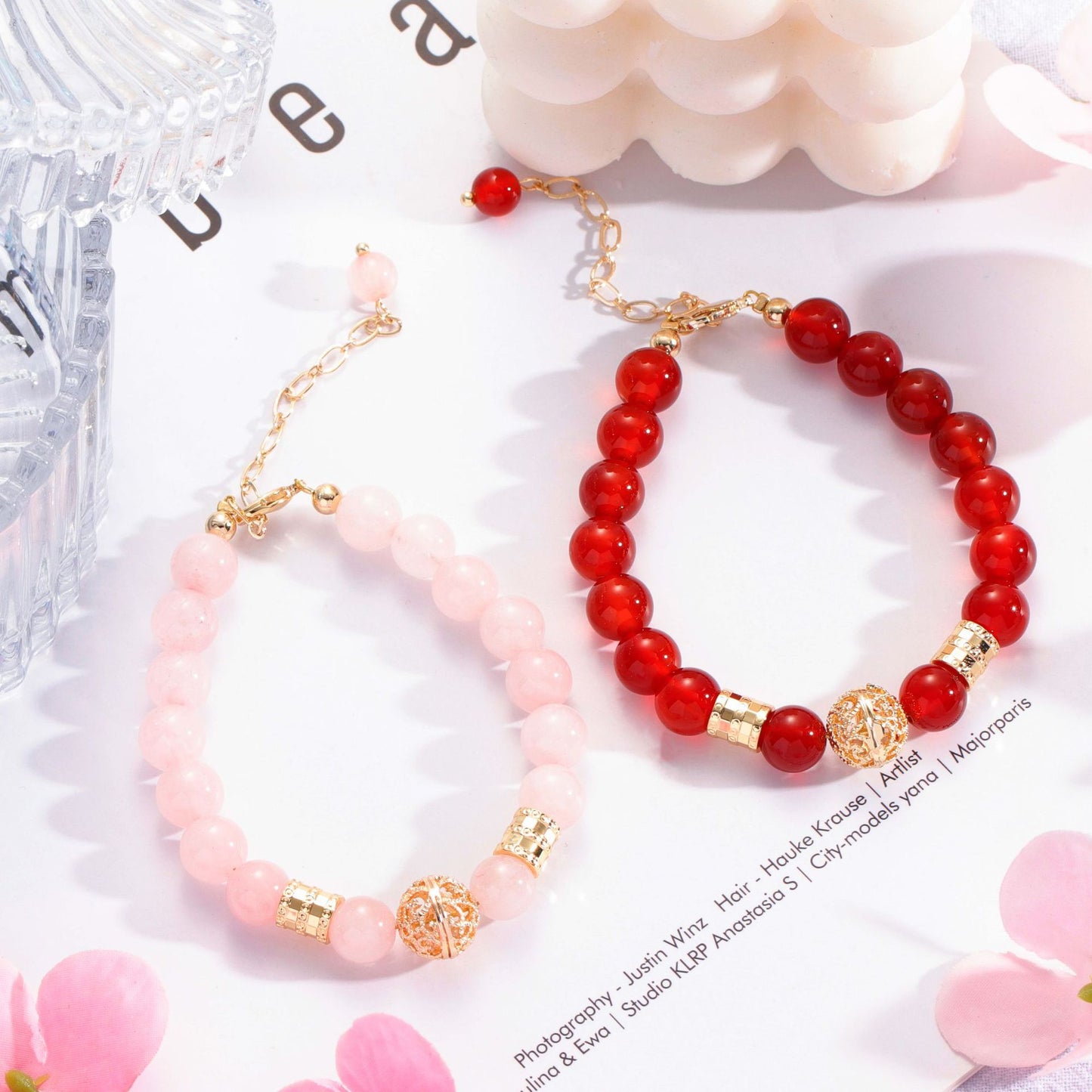 Elegant Natural Red Agate & Crystal Bracelet for Girls and Couples - Sterling Silver & Gold Plated Gemstone Birthyear Handwear