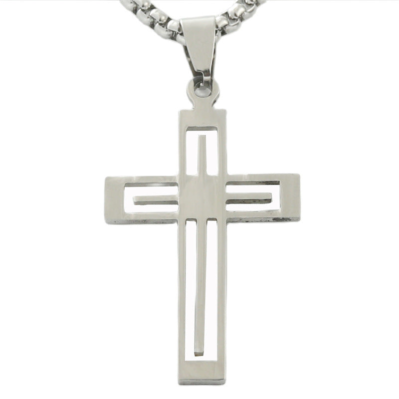 Trendy Men's Titanium Steel Cross Hollow Pendant Necklace - Retro Style