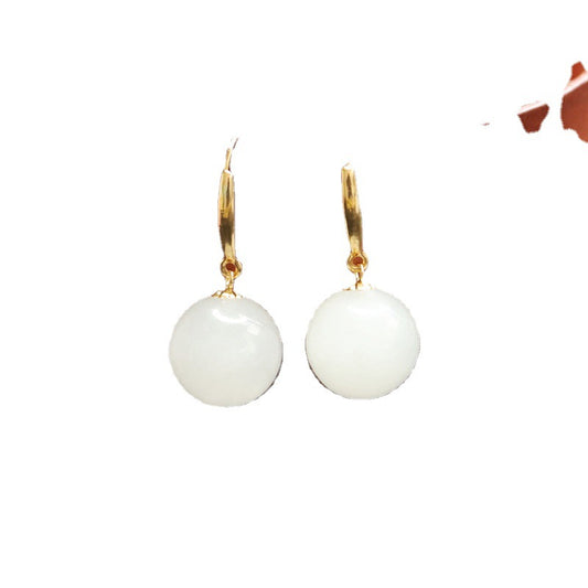 Elegant White Jade Sterling Silver Earrings with Hetian Jade Detail