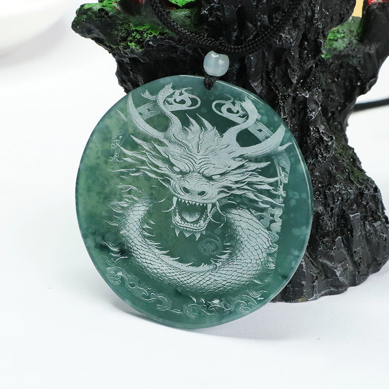 The Year of The Loong Natural Jade Dragon Shadow Carving Round Pendant