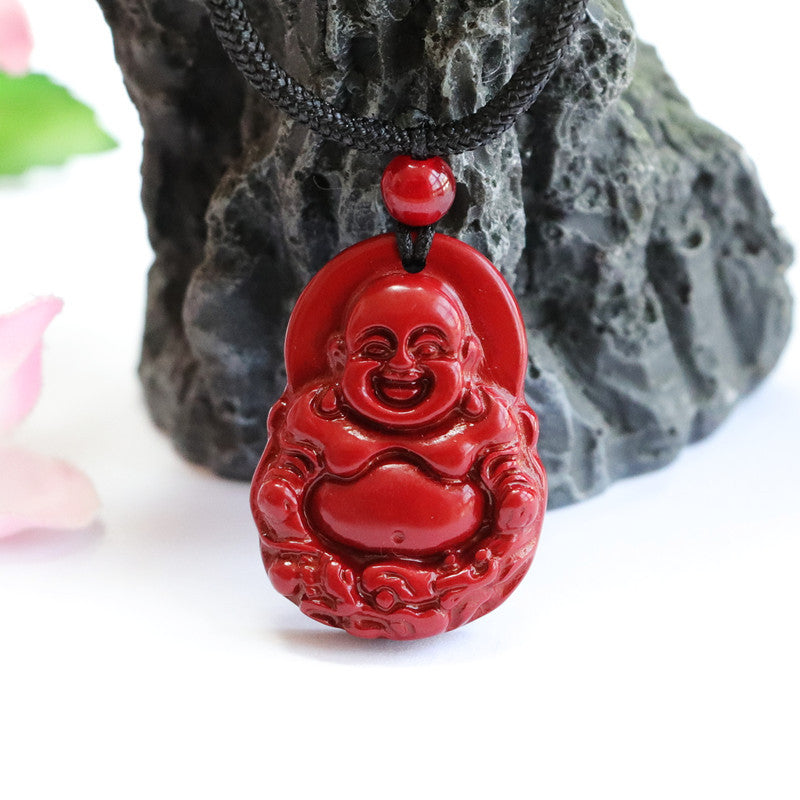 Vermilion Sand Amulet with Cinnabar Stone Buddha Dragon Pendant Necklace