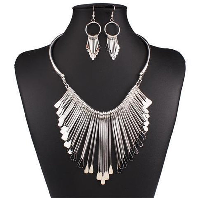 Metal Tassel Necklace and Earrings Set from Savanna Rhythms Collection