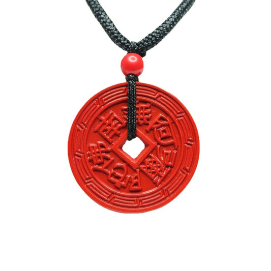 Fortune's Favor Cinnabar Stone Safety Buckle Pendant in Copper Coin Design