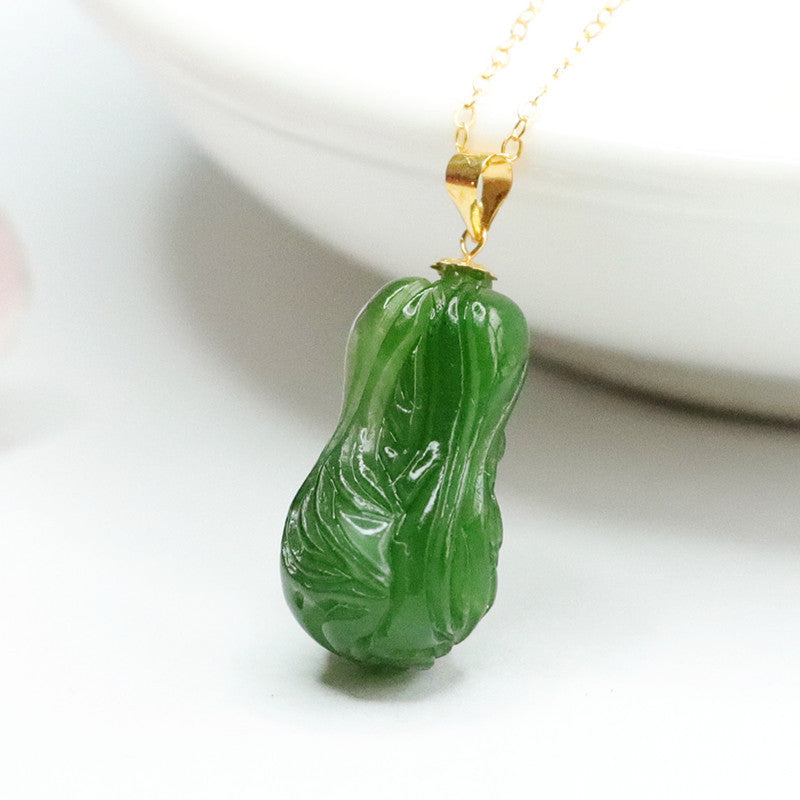 Green Cabbage Design Sterling Silver Pendant Necklace with Natural Hotan Jade Jasper