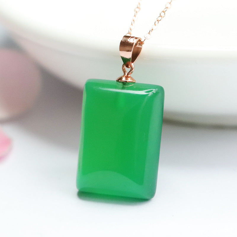 Green Chalcedony Pendant with Rose Gold Necklace