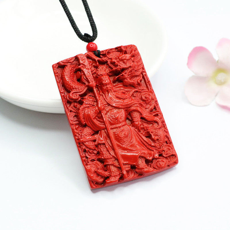 Guan Yu and Dragon Sterling Silver Cinnabar Pendant by Planderful