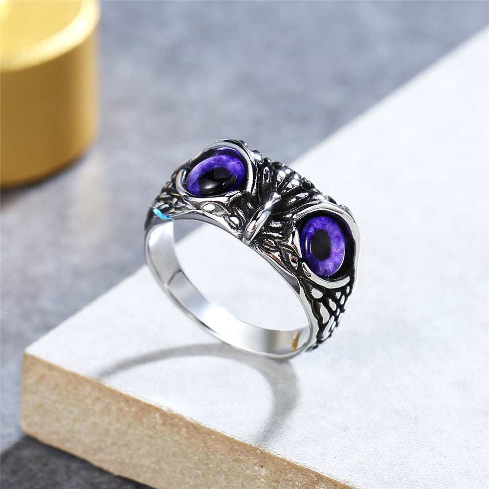 Personality Vintage Halloween Owl Titanium Steel Ring for Men