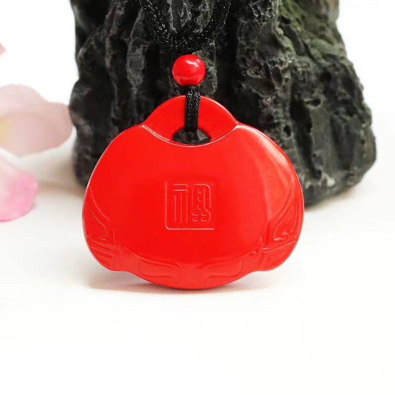 Vermilion Ruyi Blessing Pendant with Cinnabar Stone