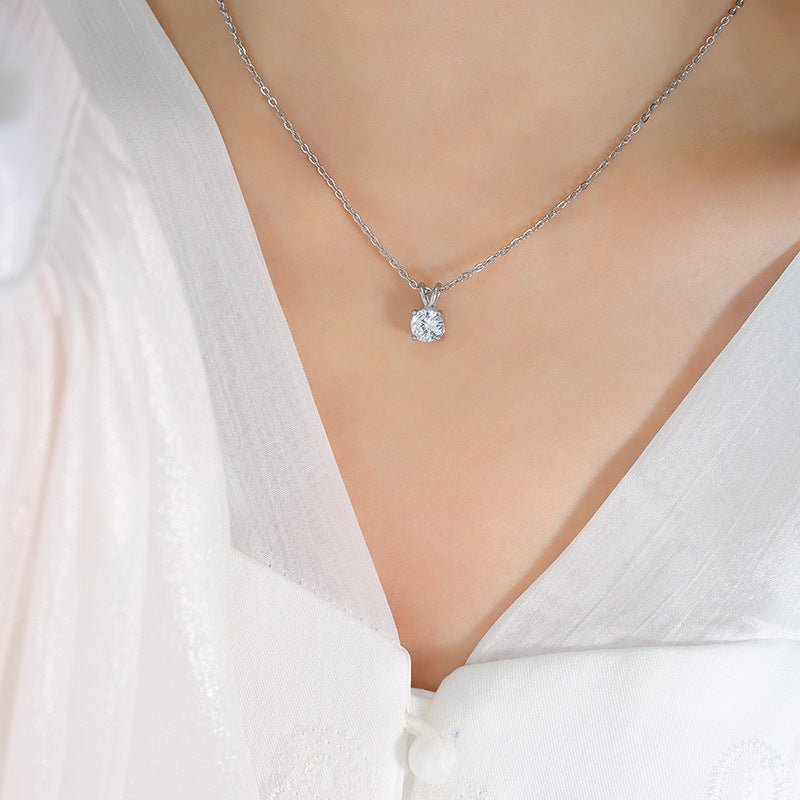 Korean Style Single Diamond Claw Zircon Collarbone Necklace