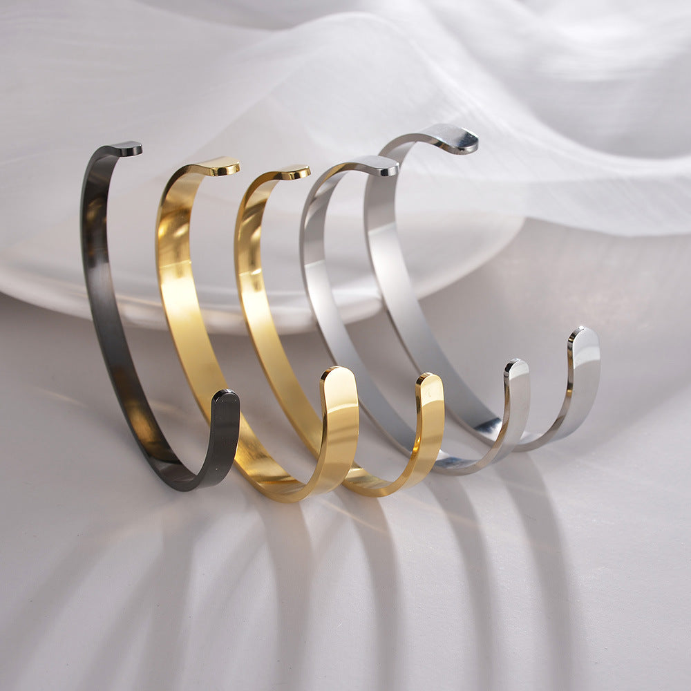 European American Titanium Steel Cuff Bracelet - Non-Fading Vacuum Plated Open Bangle