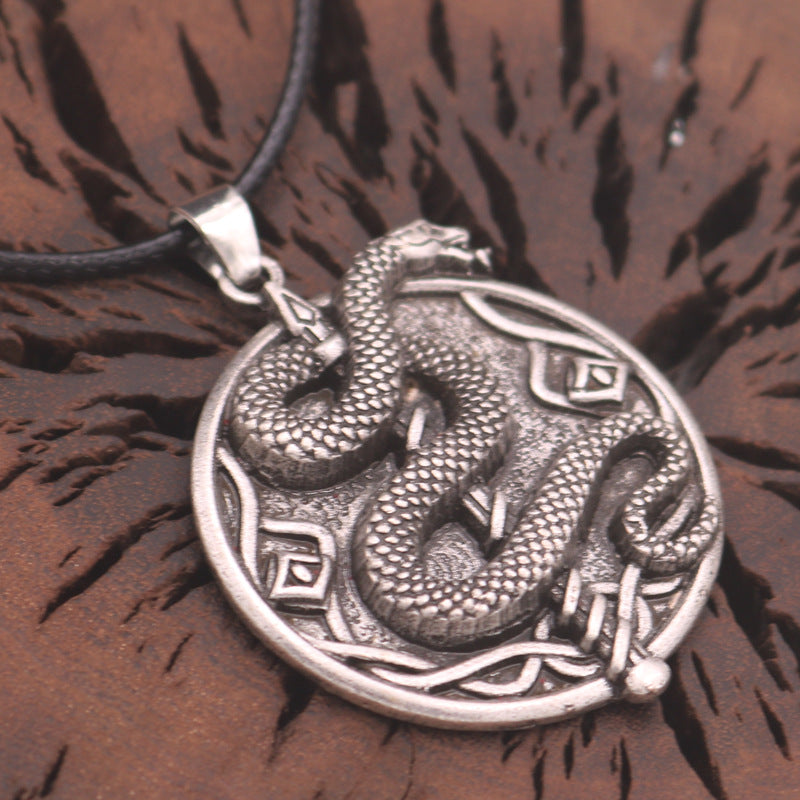 Mystical Norse Legacy Zinc Alloy Snake Pendant Necklace