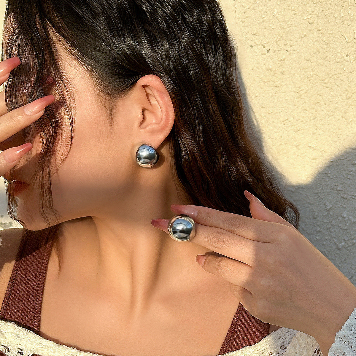 Smooth Metal Mirror Earrings with Sterling Silver Needles