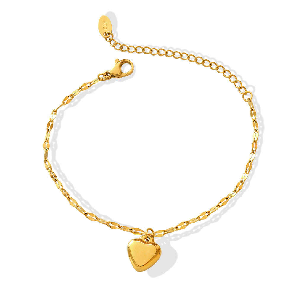 Korean Campus Girl Heart Bracelet with Peach Heart Pendant