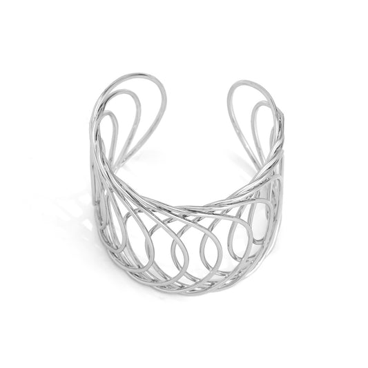 Metal Geometric Hollow Bracelet with Circular Line Design for Women