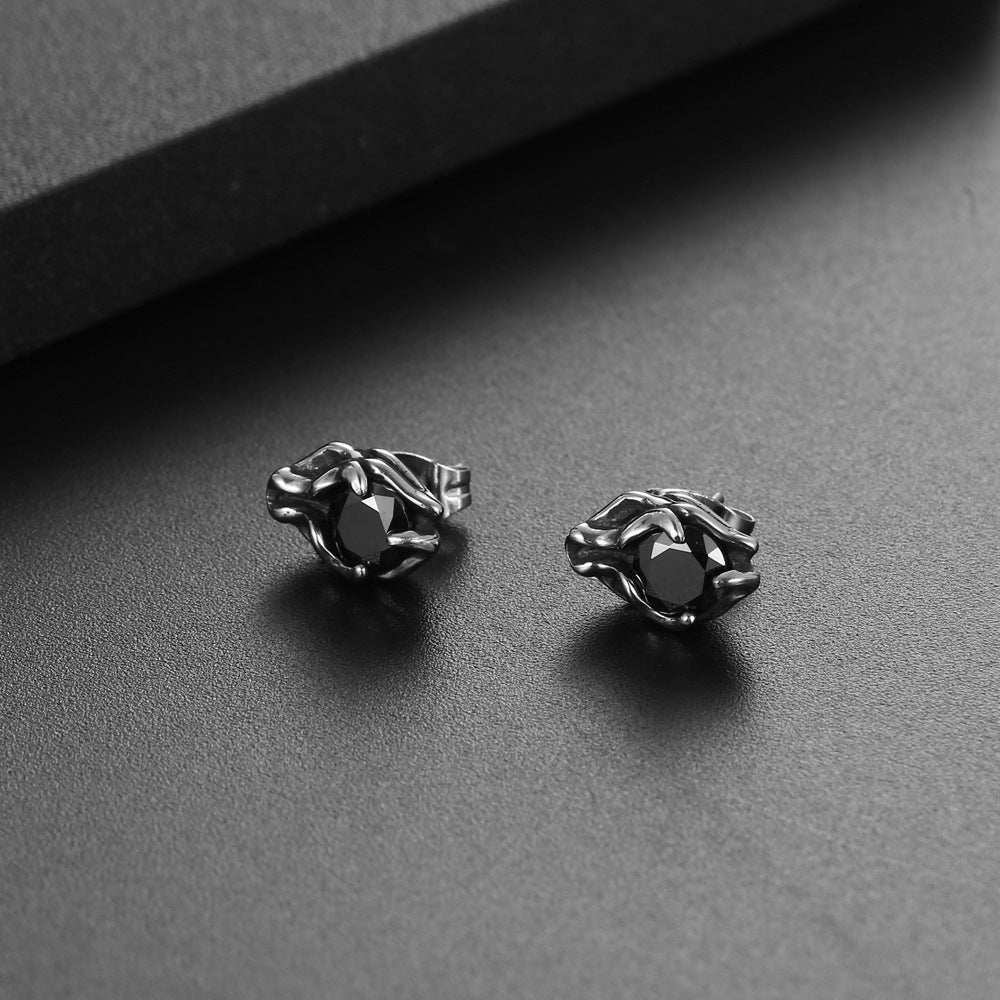 Customizable Titanium Steel Hip-Hop Zircon Stud Earrings for Women