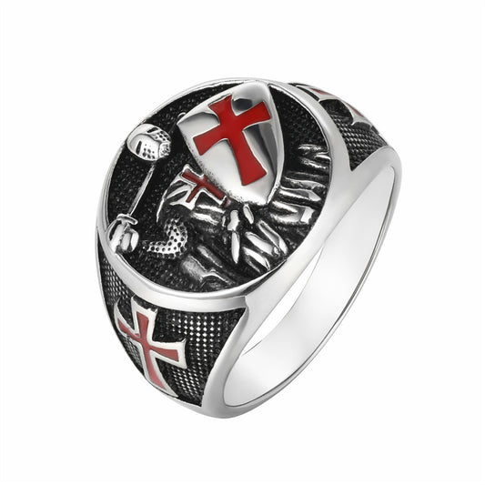 Personalized Retro Knight Shield Crusader Titanium Steel Ring for Men - European & American Design