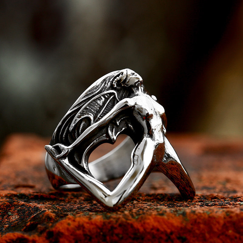 Gothic Devil Ring in Stainless Steel for Men - Retro Titanium Design, Custom Sizes 7-13 Available