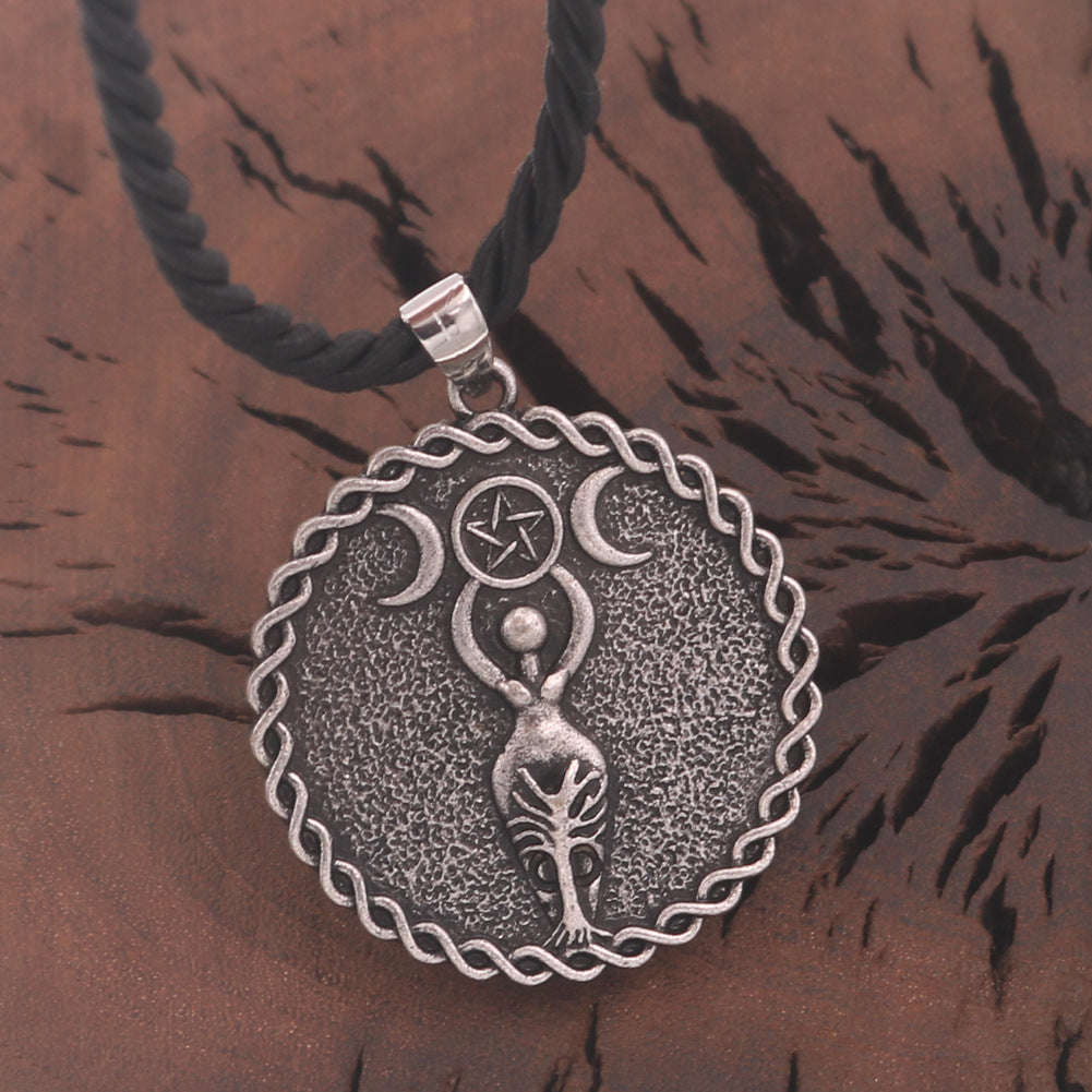 Moonlit Celtic Witchcraft Goddess Necklace with Double Moon Totem - Men's European and American Pendant