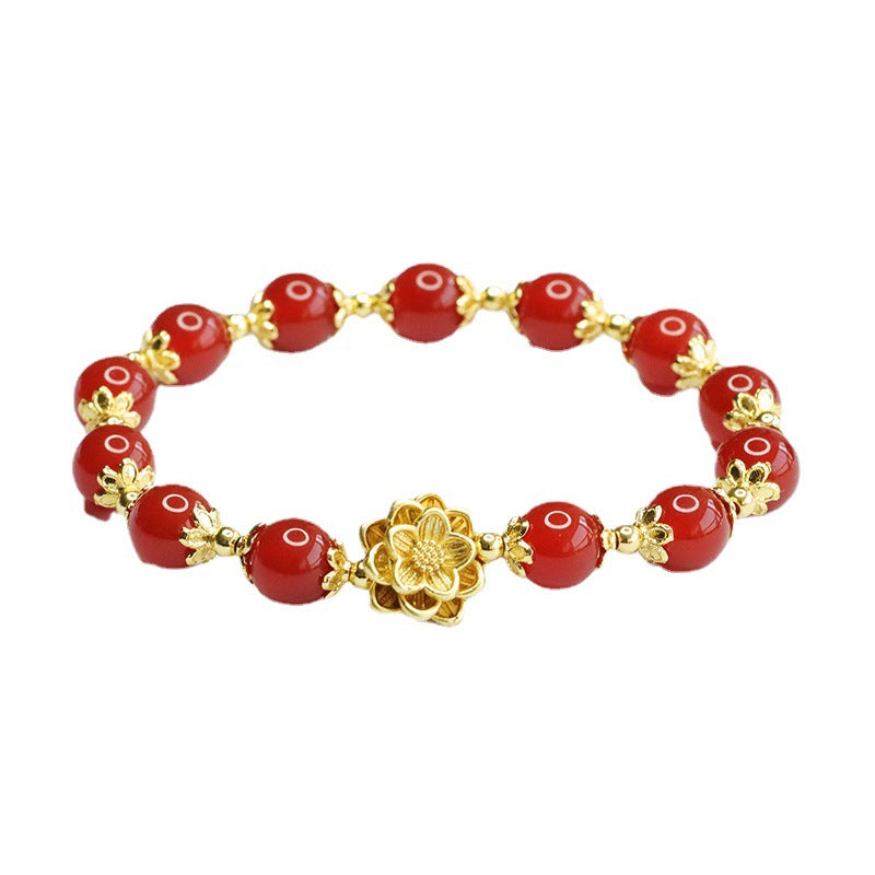 Golden Lotus Sterling Silver Red Agate Bracelet