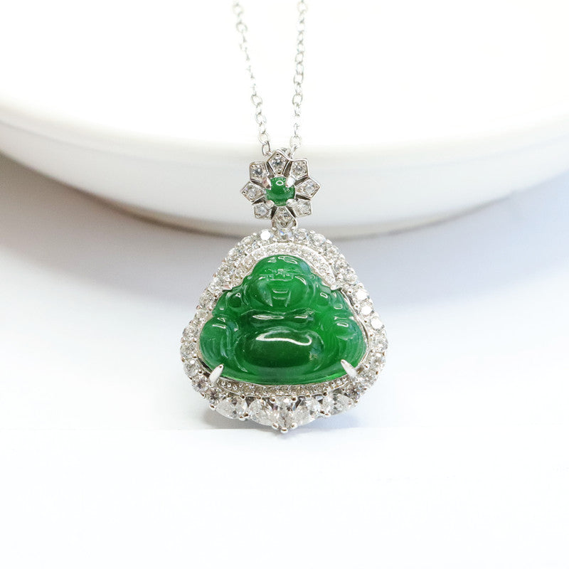 Ice Green Buddha Jade Necklace with Zircon Star Accents