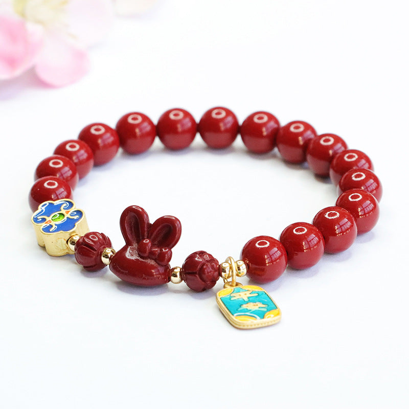 Auspicious Clouds Cinnabar Stone Rabbit Head Bracelet