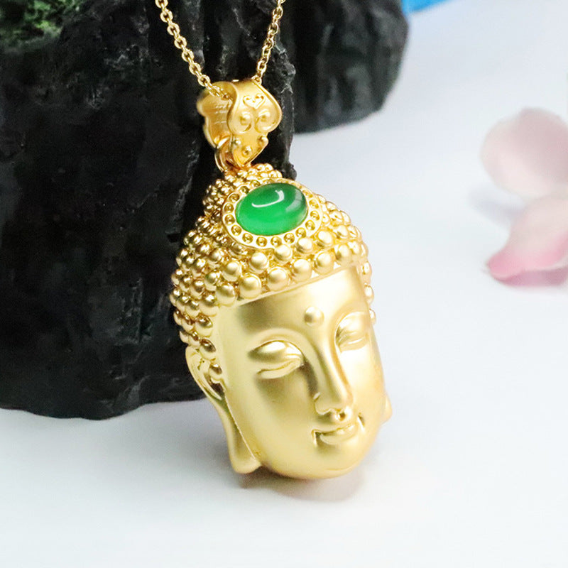 Oval Natural Green Chalcedony Buddha Head Pendant