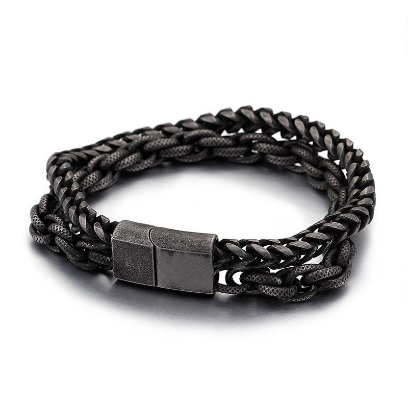 Trendy Punk Rock Double-Layer Stainless Steel Bracelet for Men - Korean-Inspired Titanium Cross-Border Jewelry Gift