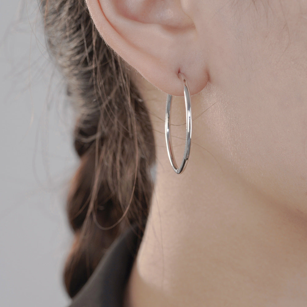 Simple Circle Silver Hoop Earrings