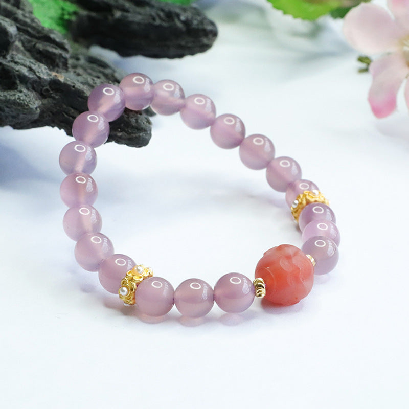 Purple Chalcedony Buddha Head Bracelet