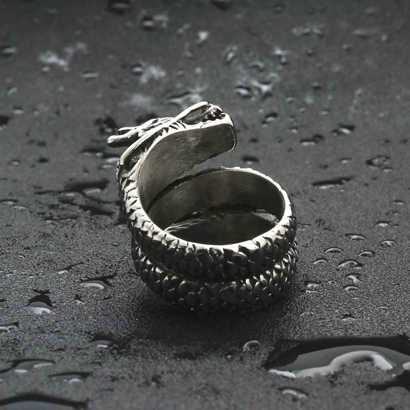 Titanium Steel Double-Headed Dragon Ring - Retro Hipster Punk Jewelry for Men