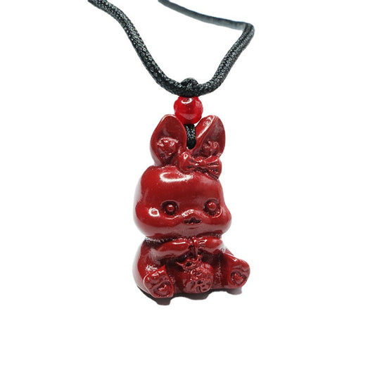 Cinnabar Rabbit Necklace with Purple Gold Sand Zodiac Accents