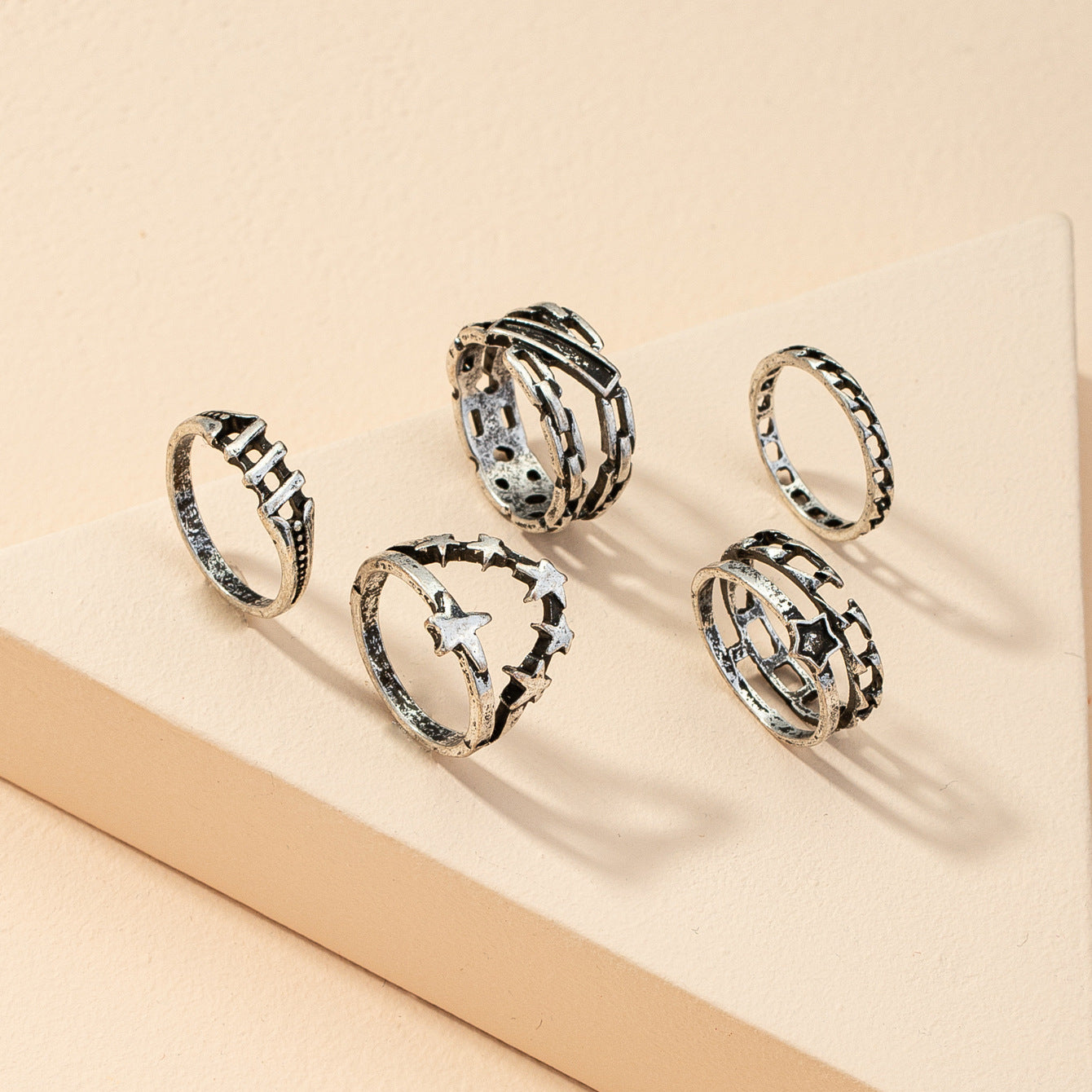 Silver Retro Ring Set with European and American Inspired Designs