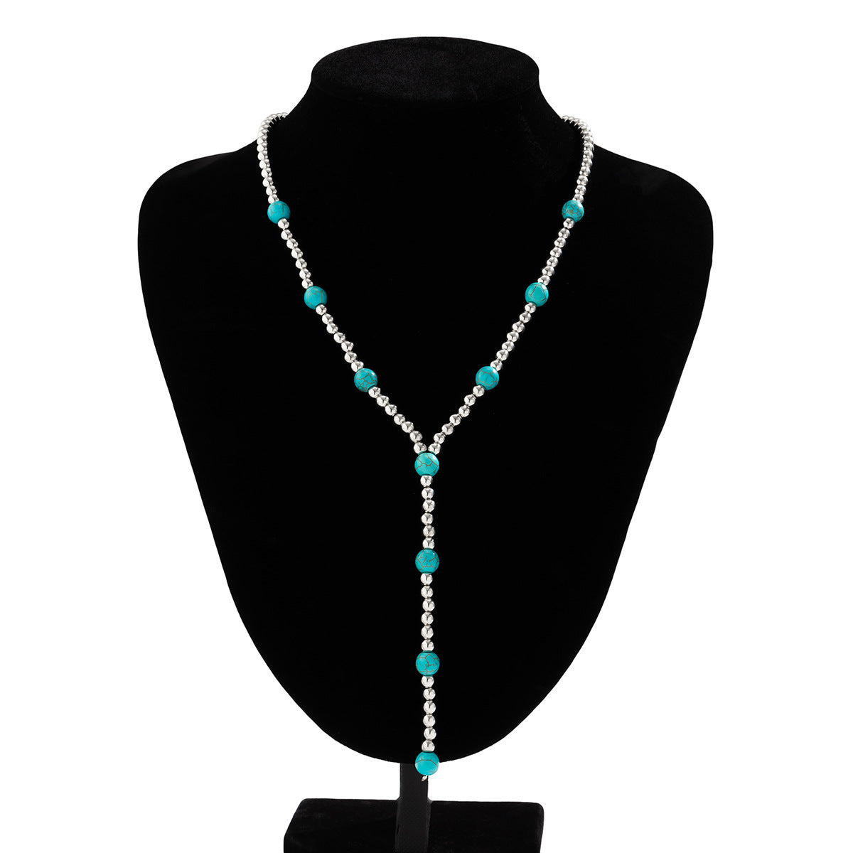 Chic Turquoise Tassel Necklace Featuring a Geometric Design