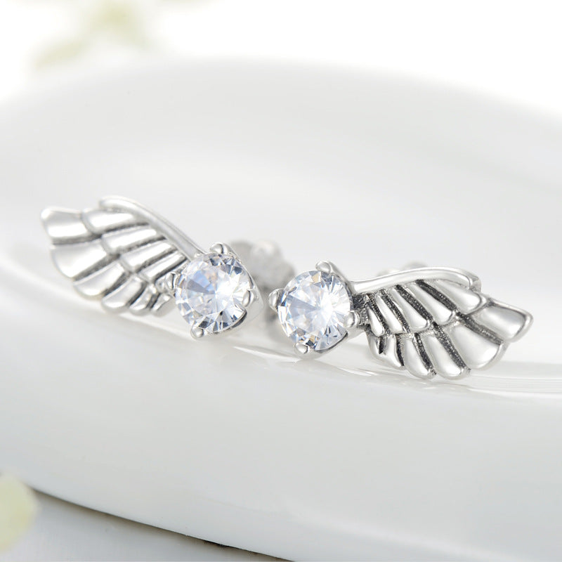 Sterling Silver Angel Wings Zircon Earrings with Celebrity Style