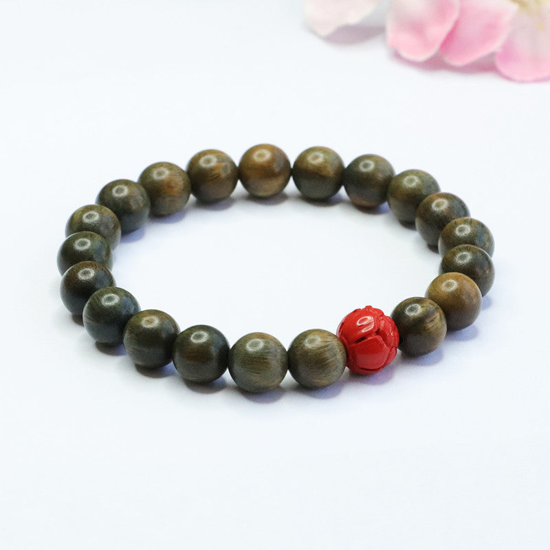 Lotus Bead Sterling Silver Bracelet with Cinnabar Stone and Sandalwood