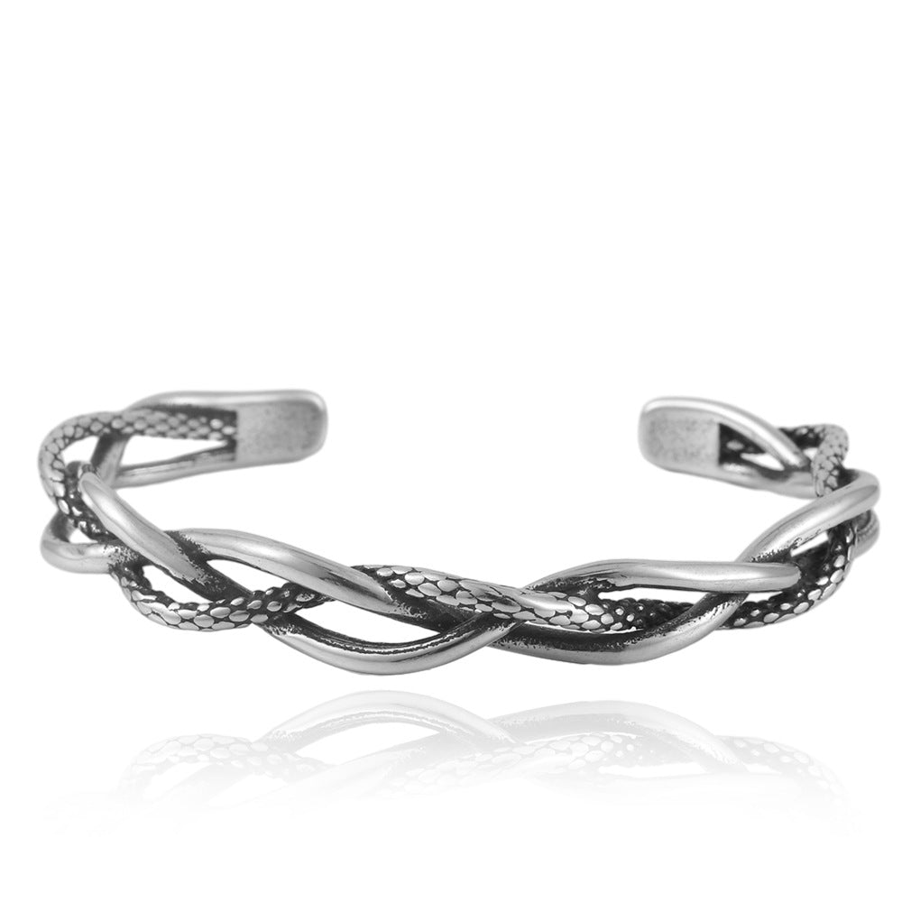 Trendy Men's Titanium Steel Woven Open Bracelet - Elegant Hollow Design for Modern Style