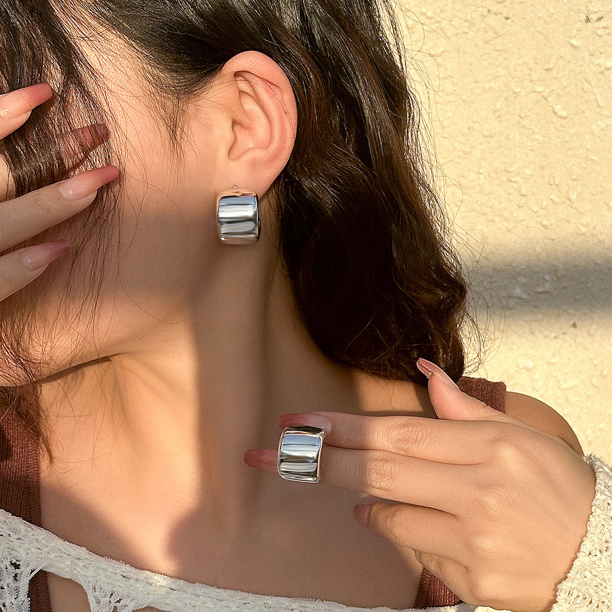 Smooth Metal Mirror Earrings with Sterling Silver Needles