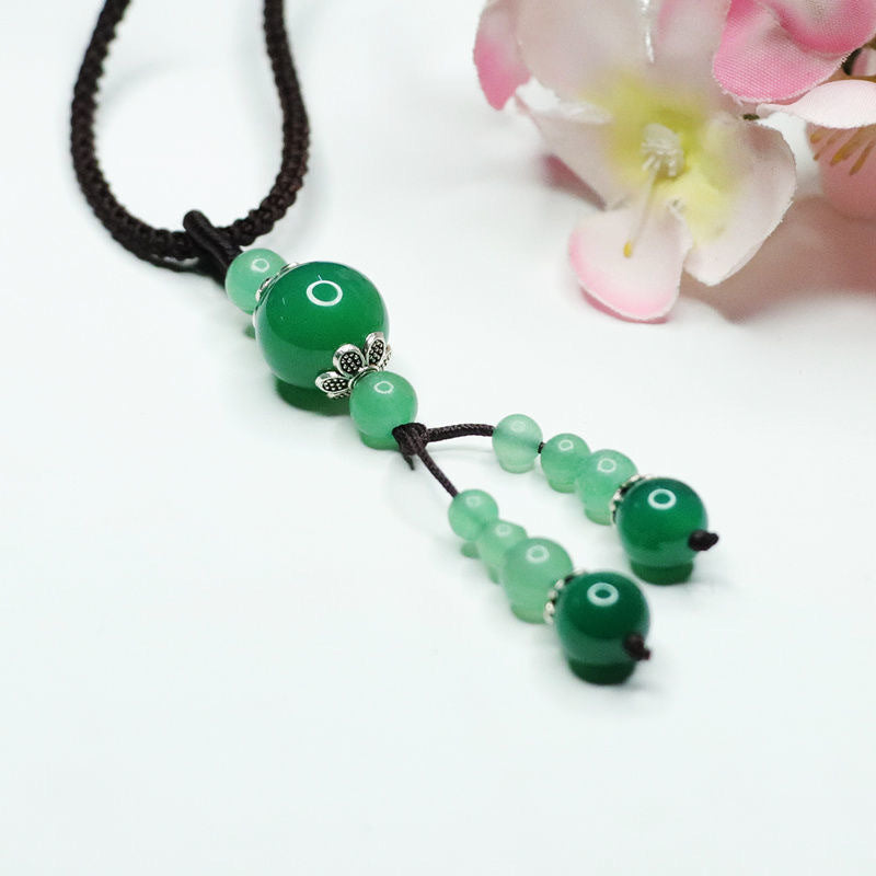 Green Chalcedony Tassel Pendant Necklace with Sterling Silver