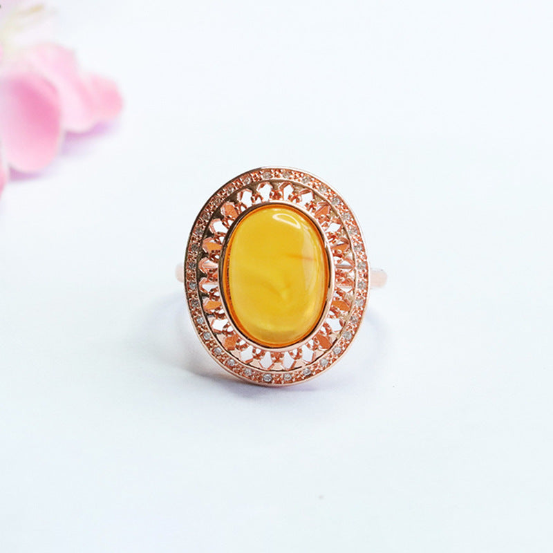 Amber Honey Wax Hollow Ring crafted from Beeswax Amber in Sterling Silver