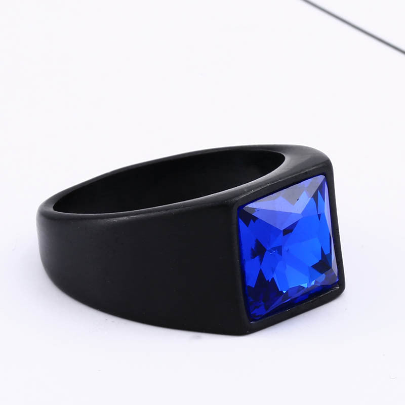 Stylish Titanium Steel Inlaid Stone Ring for Men - Wholesale European and American Fashion