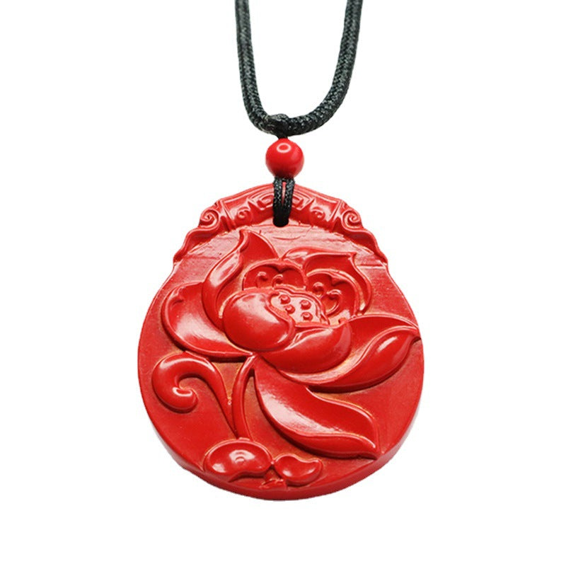 Red Sand Lotus Cinnabar Sterling Silver Pendant