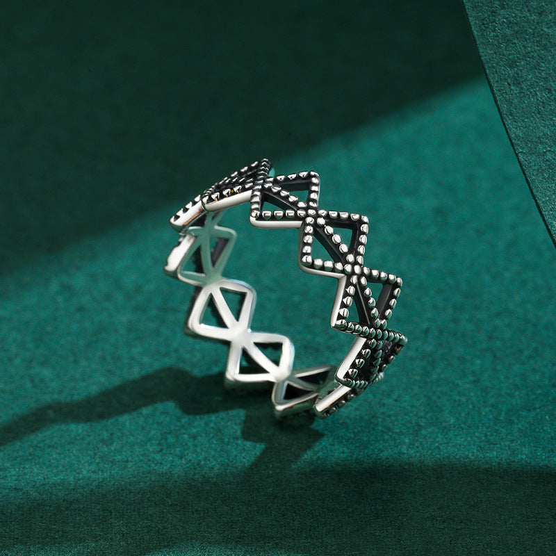 Everyday Genie S925 Sterling Silver Geometric Ring, Korean Retro Style