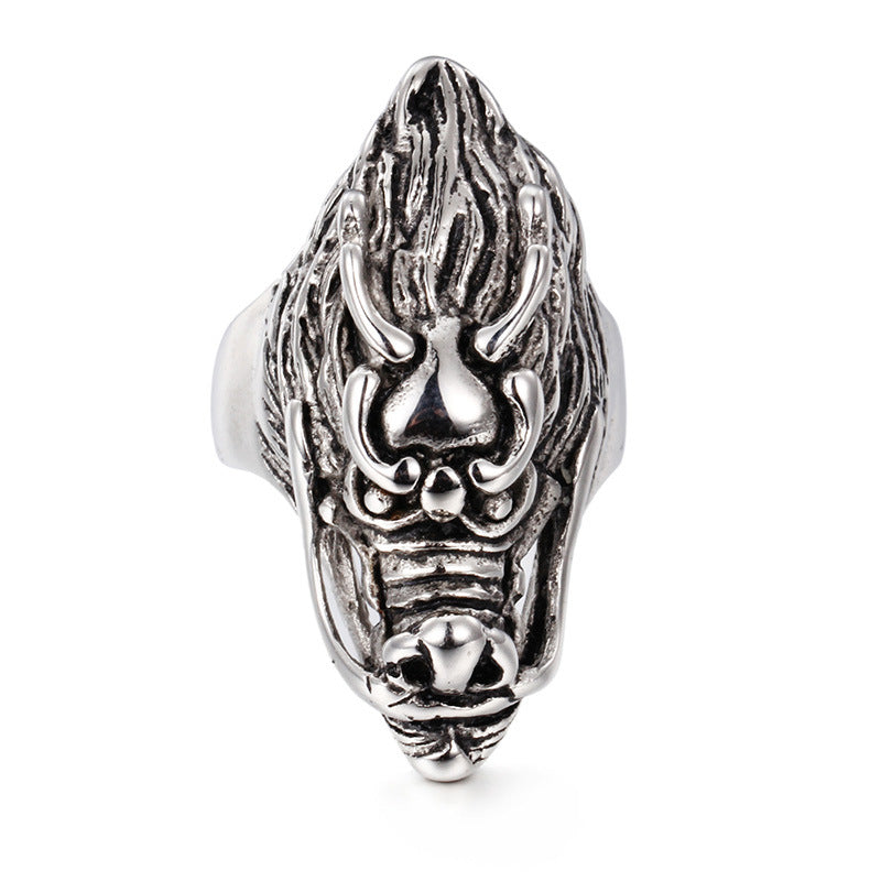 Men's Titanium Steel Ring with Dominant Loong Head Design - Trendy Fashion Accessory for European and American Styles