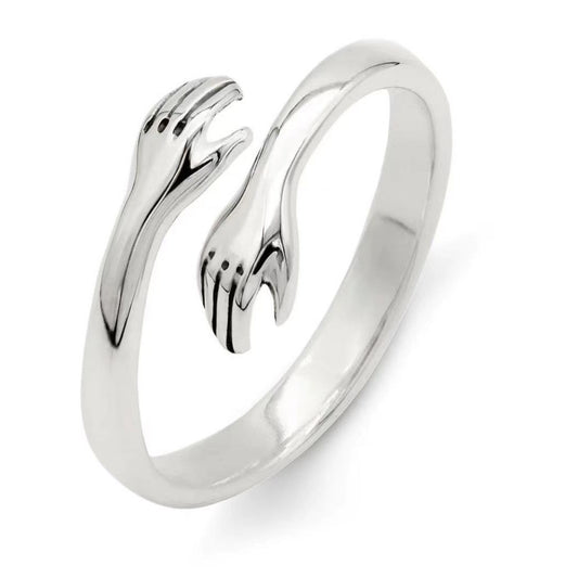 Creative Two Handed Embrace Design Opening Sterling Silver Ring