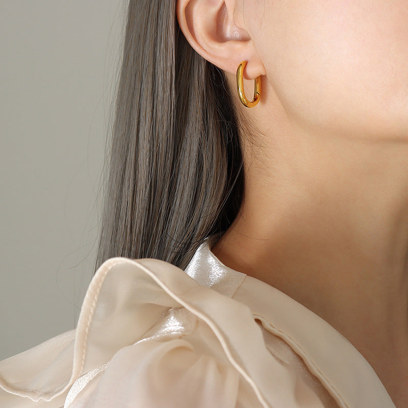 Golden U-Shaped Geometric Earrings - Retro European American Style