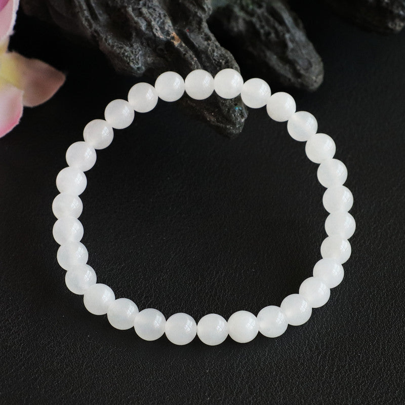 White Jade Round Beads Sterling Silver Bracelet