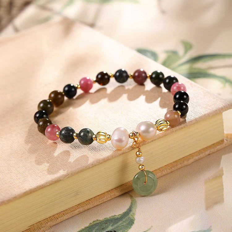 Elegant Sterling Silver Tourmaline and Freshwater Pearl Bracelet